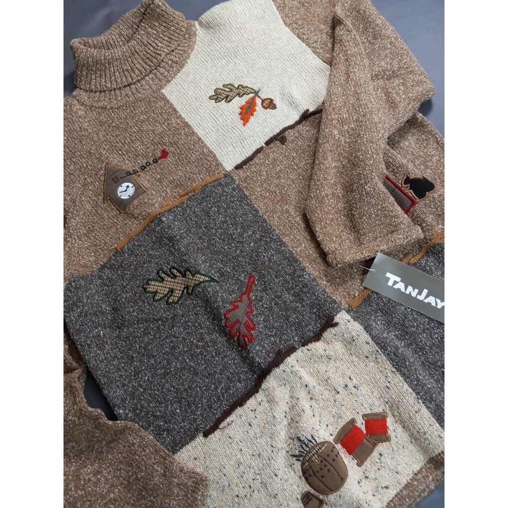 VINTAGE Tanjay Fall Leaves Knit Pullover Sweater Size L